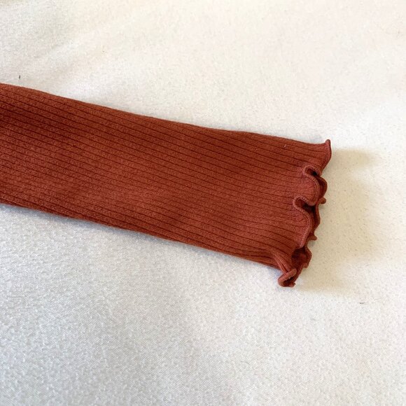 Forever 21 Ribbed Ruched Crop Top. Women Long Sleeves V-Neck Burnt Orange Size S - Picture 10 of 11